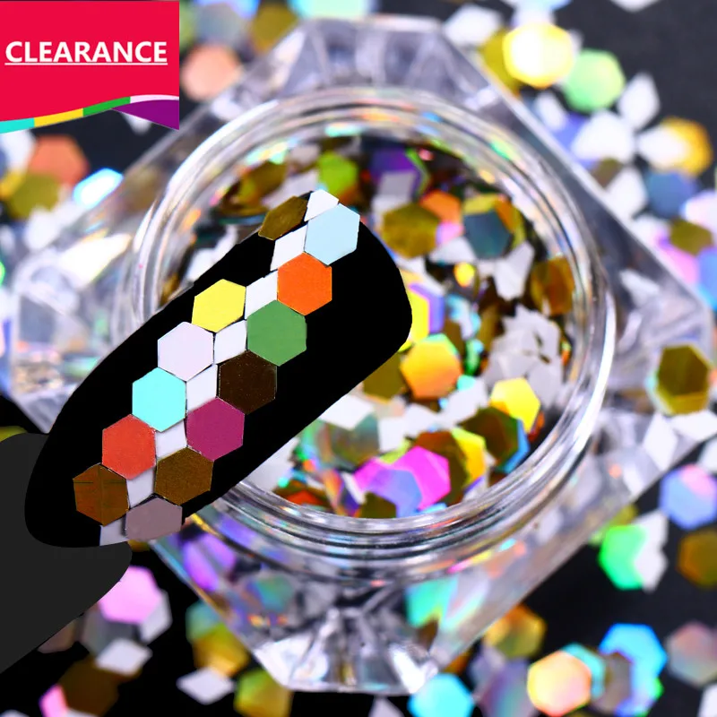 

1 Box Holographic Nail Sequins Laser Gold Silver Hexagon Rhombus Iridescent Flakes Powder Decoration Glitter DIY