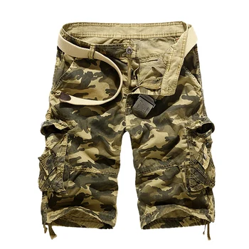 

2020 Real New Arrival Pockets Loose Solid Mid Cotton Bermuda Masculina For Beach Men Casual train Camo Cargo Camouflage Shorts
