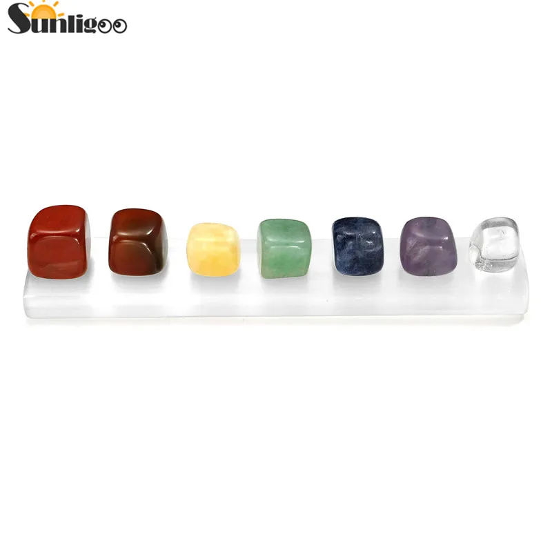 

Sunligoo 7 Chakra Healing Crystals Stones Kit Irregular Shape Tumbled Palm Stones&Polished Large Selenite Stick Wand Meditation
