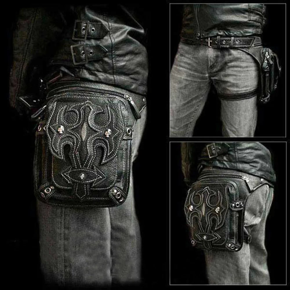 Top Quality PU font b Leather b font Mens Waist Leg Drop Bag Punk Rock Bum