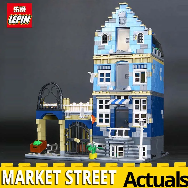 

Lepin 15007 City Street European Market Model Stacking Block Assembling Brick Kits Compatible 10190 Educational Toy for children