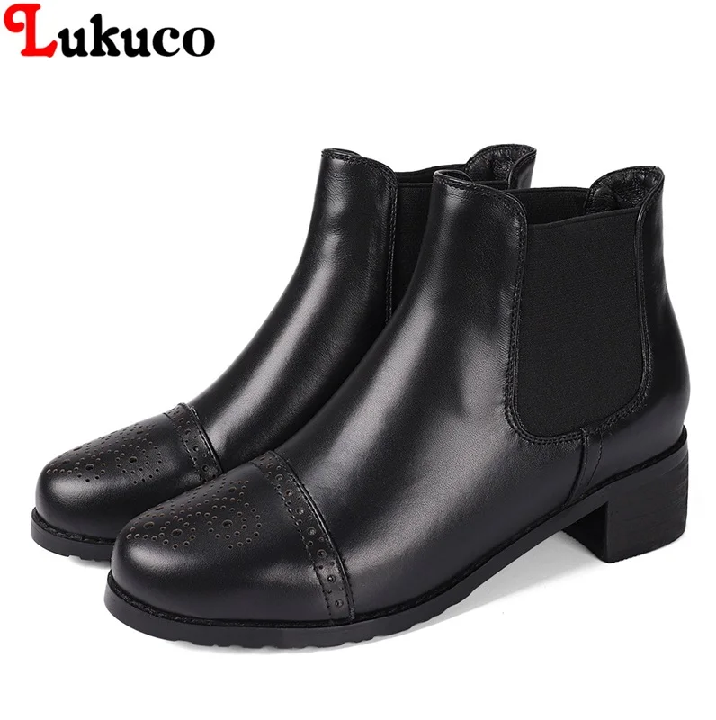 

Lukuco 2018 Real Leather Ankle Boots Round Toe 5cm Heels Plus Size 37 38 39 40 41 42 43 Autumn Spring shoes Free Shipping Pumps