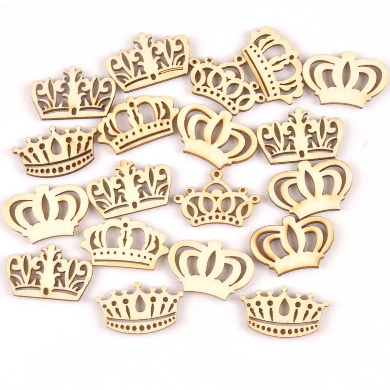 

25pcs Natural mix Crown pattern wooden Scrapbooking Carft for Home decoration diy Handmade Crafts 21x32mm MT1804