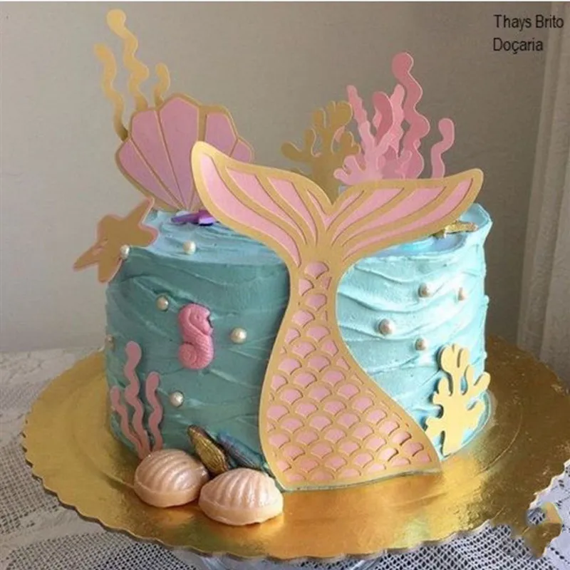 Хвост русалки акриловый торт Топпер Свадебный Русалка лазерный бумажный Топпер на торт для дня рождения торт украшения детский душ