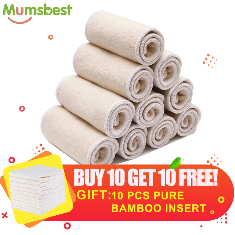[Mumsbest 10 piezas cáñamo algodón INSERTAR + 10 piezas bambú insertar bebé pañales de tela pañal y cáñamo de algodón orgánico de - 1