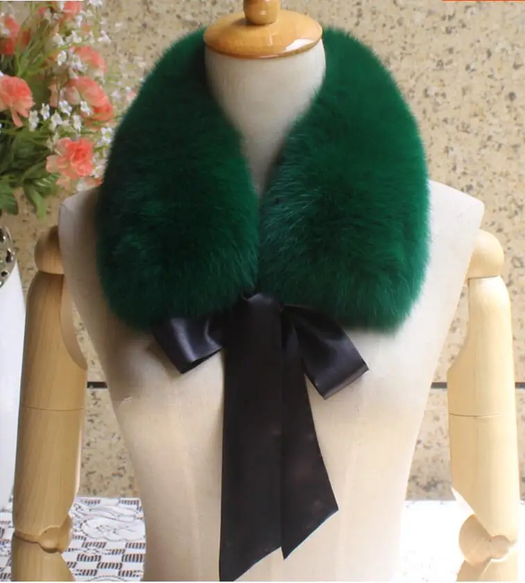 FXFURS натуральным лисьим меховой воротник лента Глушитель мех зимний теплый шарф Лисий меховой воротник для шерстяное пальто украшения прекрасная девушка - Цвет: light green