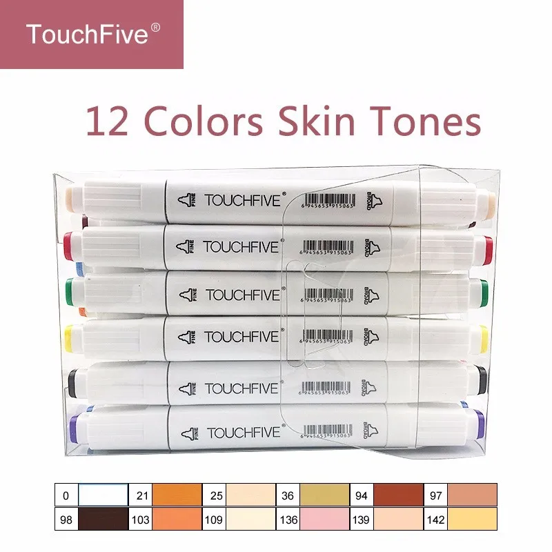 Artist Touchfive 12 24 цвета Blendable спиртовые ручки, маркеры для рисования кожи набор тонов для портретной иллюстрации Рисование товары для рукоделия - Цвет: 12 Skin Tones White