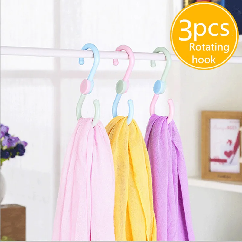 

3PCS S Type Two-color Hook Rotatable Wardrobe Hook Clothes Clip Plastic Clothespins Laundry Clothes Pins Towel Clips Shoes Hook