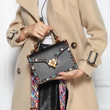 ФОТО vvmi 2016 new women handbag colorful rivet messenger bags female vintage hasp wide strap single shoulder handbag brand designer