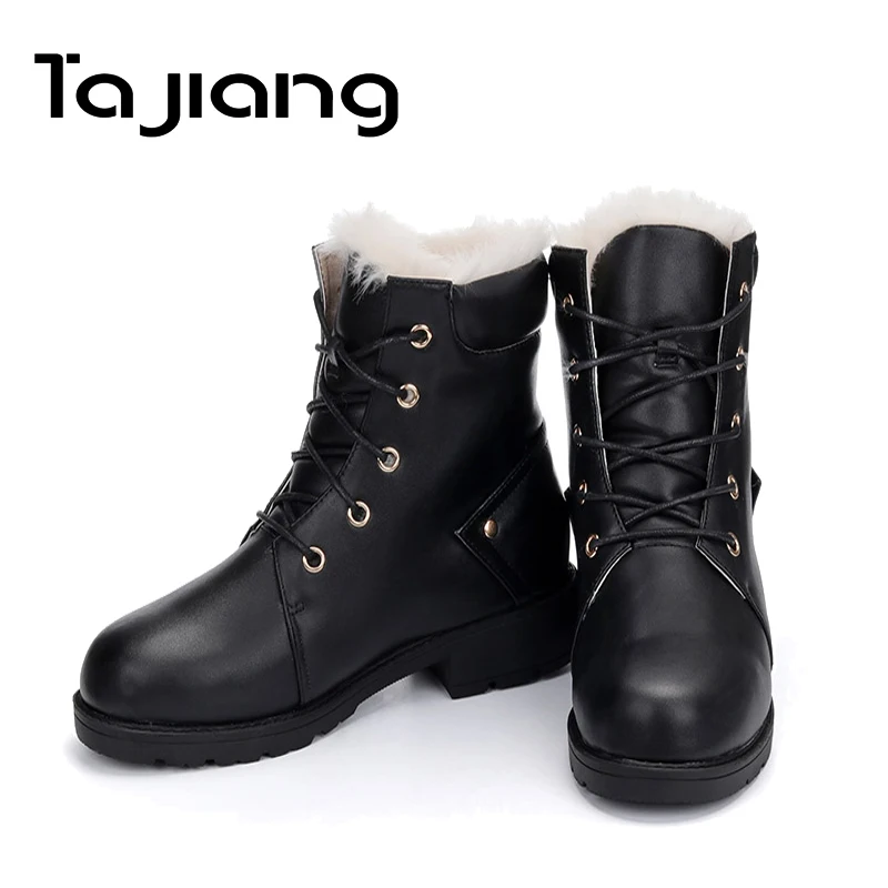 Ta Jiang/женские ботинки; теплые плюшевые зимние ботинки; женские осенние ботильоны для женщин; женские зимние ботинки на среднем каблуке со шнуровкой