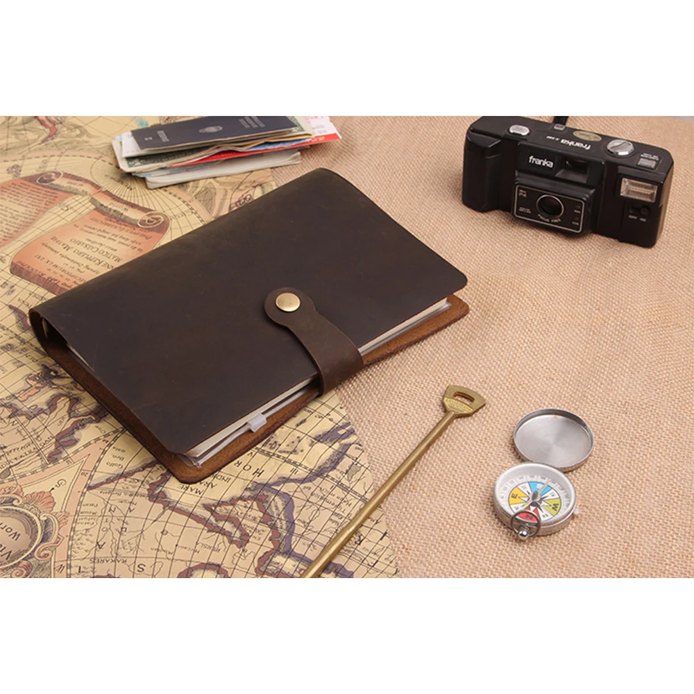 Cadernos jornal diário do couro artesanal Color : Wine Red / Navy Blue / Yellow Brown / Dark Coffee