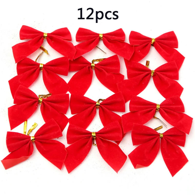

12pcs Red Christmas Tree Tie-on Bow Decorations Xmas Tree Bow Decoration Christmas Tree Ornaments Party Decoration Home Decor