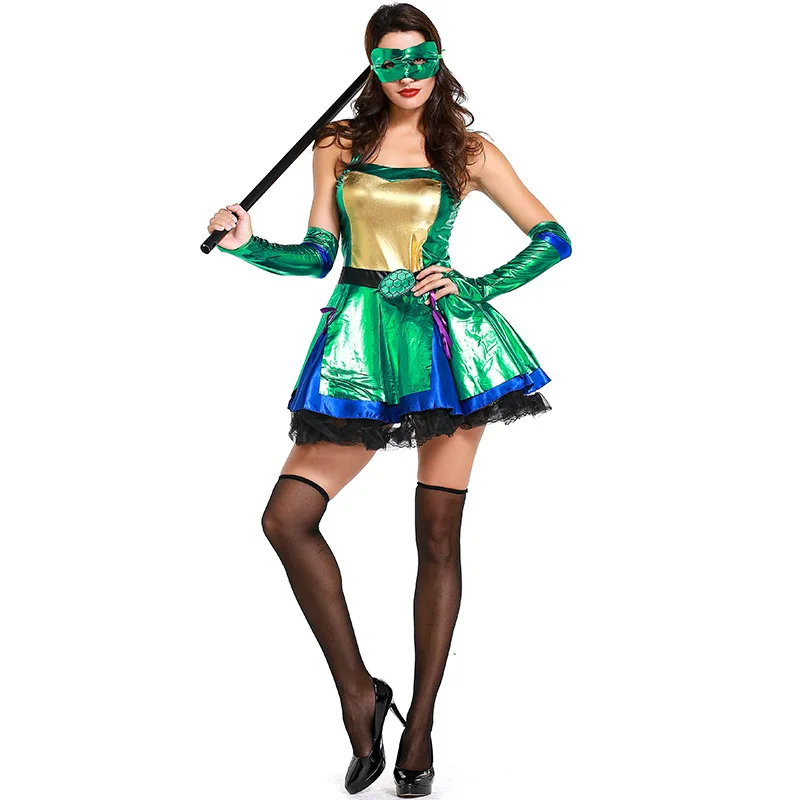 

Anime Fantasia Ninja Turtle Warrior Costume Uniform Adult Women Green Ninja Warrior Cosplay Outfit Fancy Party Dress Up