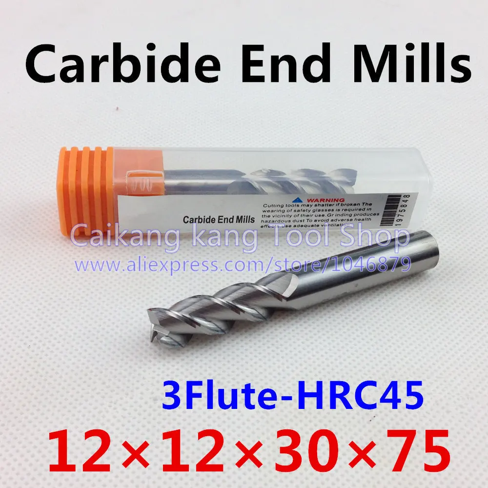 

New 3 Flute Head: 12mm Carbide End Mills Milling for Aluminum Maximum Cutting Hardness: 45HRC CNC Tool 3F12*12*30*75mm
