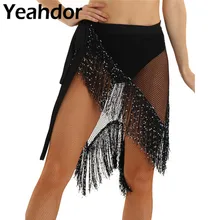 Женский взрослый необычный ажурный Дизайн живота латинский танец хип шарф Блестящие Блестки Tassles накидка с бахромой пояс юбка бар шоу юбка
