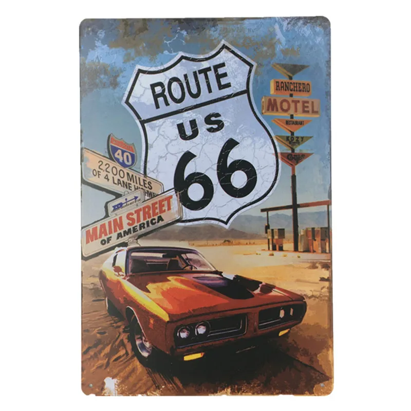 

1pc Retro Shop Decorative Metal Tin Signs ROUTE US 66 Home Decor Poster Pub Coffee Metal Wall Craft Vintage Plaque 20x30cm