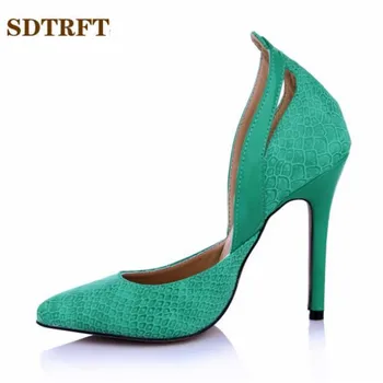 

SDTRFT Plus:35-42 43 Summer D'Orsay Sandals zapatos mujer 12cm thin High-Heeled wedding shoes woman sexy Green serpentine pumps