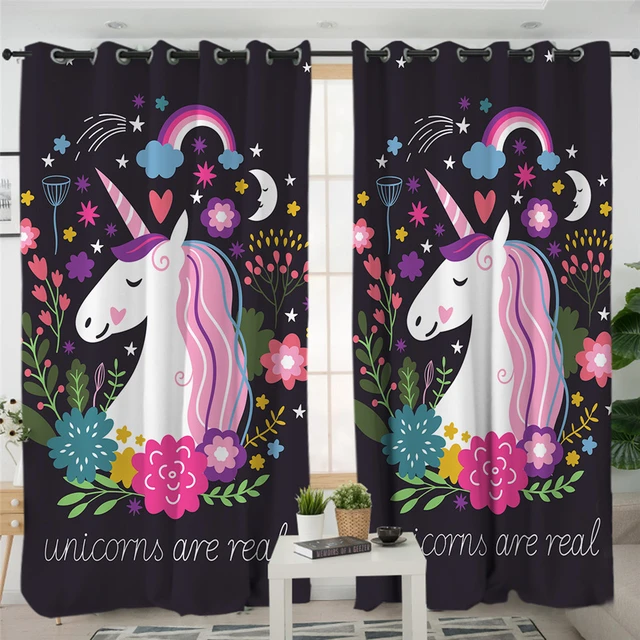 Cortinas de unicornio rosa para sala de estar, dormitorio de niña, cortinas  elegantes para cocina, tratamientos de ventana de habitación - AliExpress