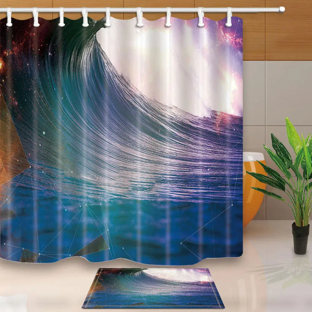 Высокое качество занавески для душа Синяя морская волна экраны для ванной домашний декор полиэстер ткань водонепроницаемый плесени с крючками моющиеся - Color: B-5549
