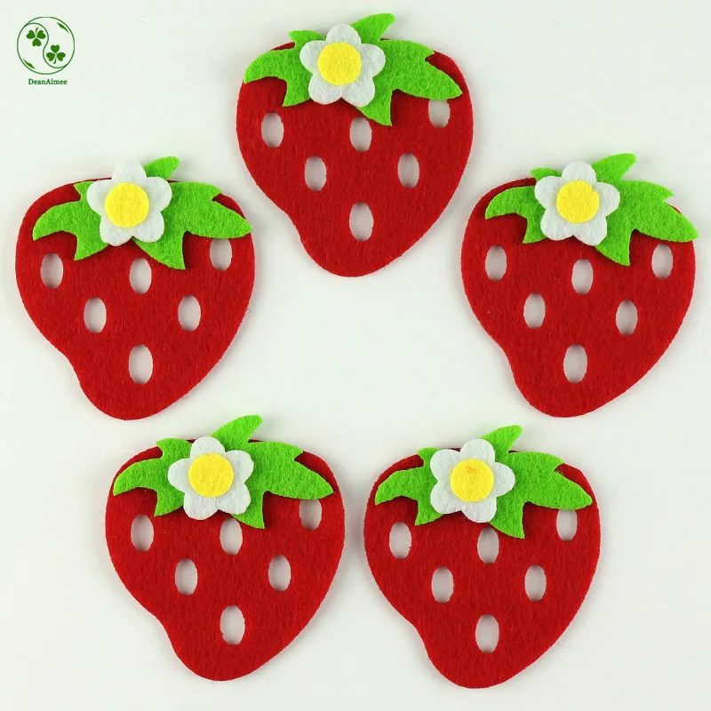 

5pcs/lot Red Strawberry Felt Craft Patches Four-layer Appliques Patch For Handmade DIY Scrapbooking, Hair Clip Appliques