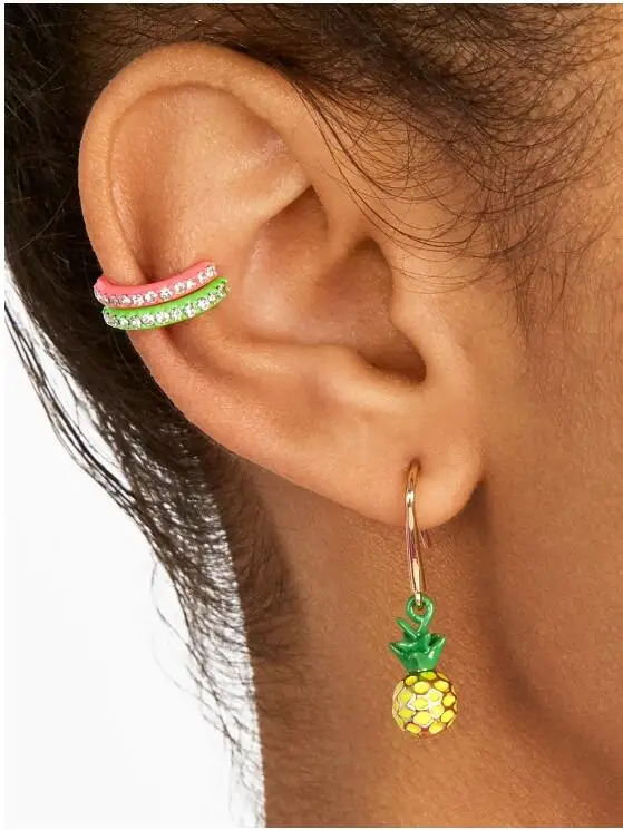 

Lalynnlys Cute Funny Fruit Rhinestone Drop Earrings Watermelon Cherry Pineapple Dangle Earring Summer Party Wedding Jewelry Hot