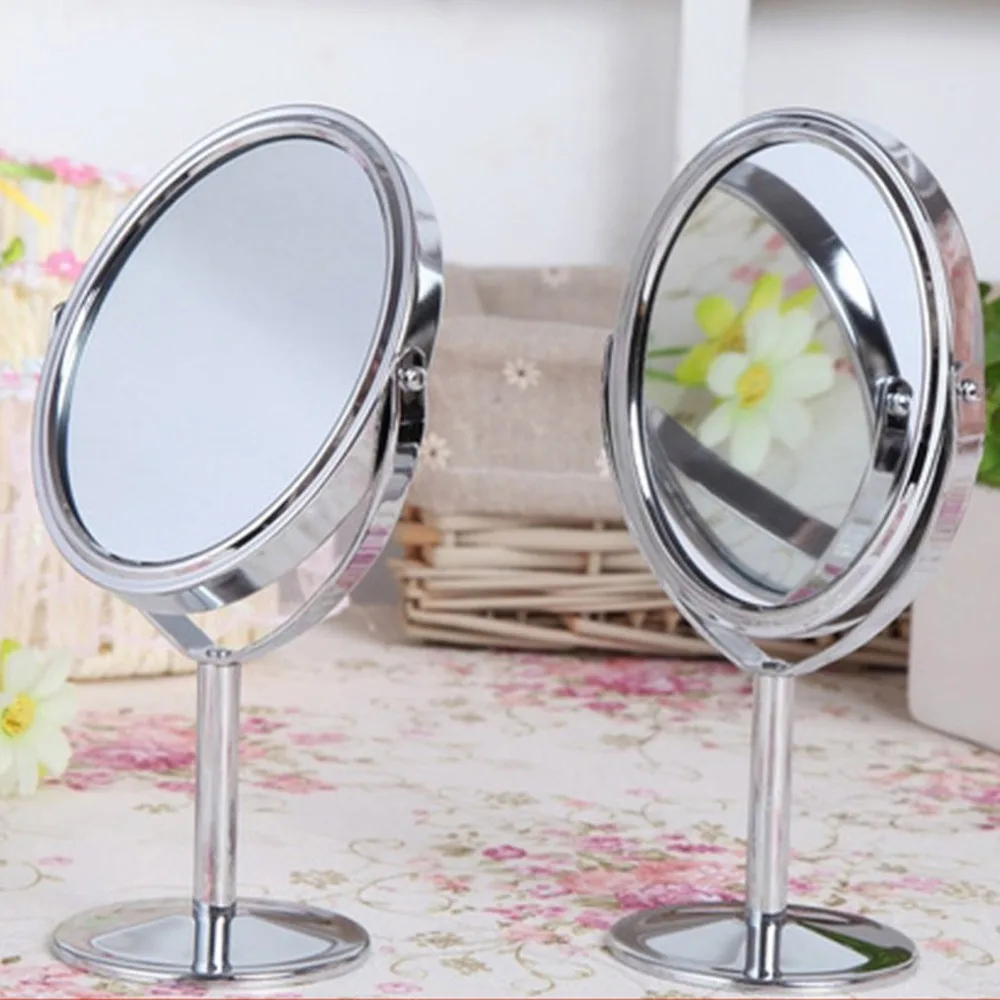 Двойное зеркало для лица, вращающееся на 360 градусов, портативное мини-косметическое зеркало для макияжа, серебряное круглое увеличенное