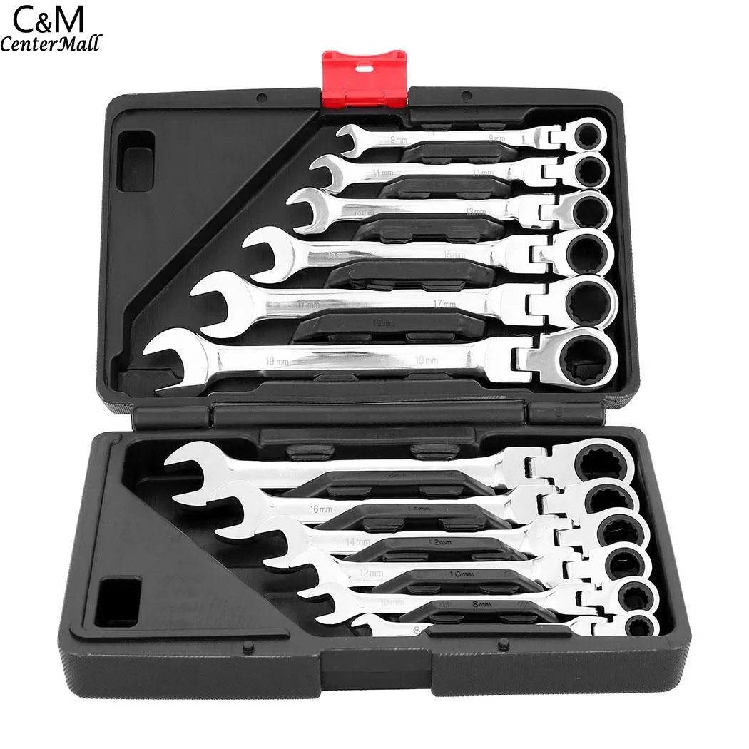 

12pc Spanner Wrench Ratchet Ring Box Set Kit Tool Mechanic Car Garage Fixed Head Ratcheting Combination Hand Tools Ratch