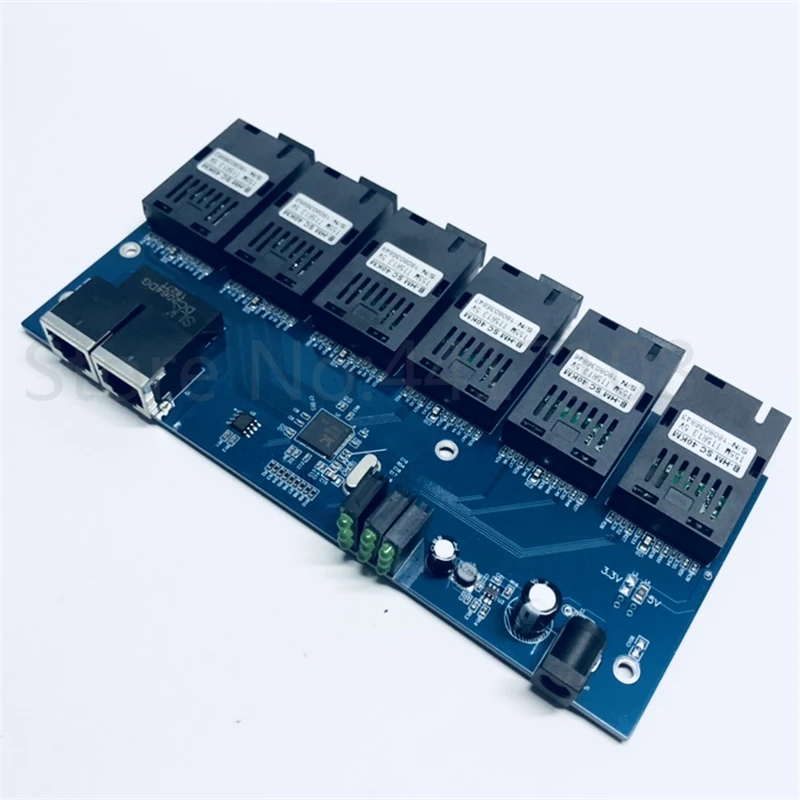 

10/100M Fast Ethernet switch Converter 25KM Ethernet Fiber Optical Media Converter Single Mode 2*RJ45 and 6*SC fiber Port PCBA