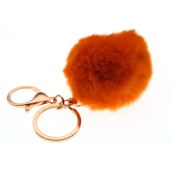 6-8cm 16 Colors Fluffy Rabbit Fur Ball Key Chain Cute Cream Black Pompom Artificial Rabbit Fur Keychain Women Car Bag Key Ring Orange