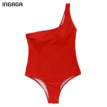 

INGAGA New 2019 One Piece Swimsuit One Shoulder Swimwear Women Sexy Solid Swimsuits Bathing Suits Summer Beachwear