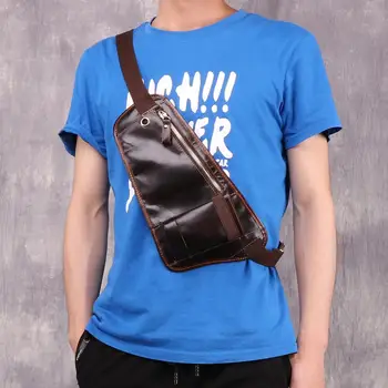 

Brand Genuine Leather Men Waist Packs Vintage Zipper Waist Bag for Phone Pouch Travel Men Crossbody Chest Bag with Earphone Hole