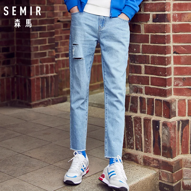SEMIR мужские укороченные джинсы из 100% хлопка с потертостями зауженные потертого