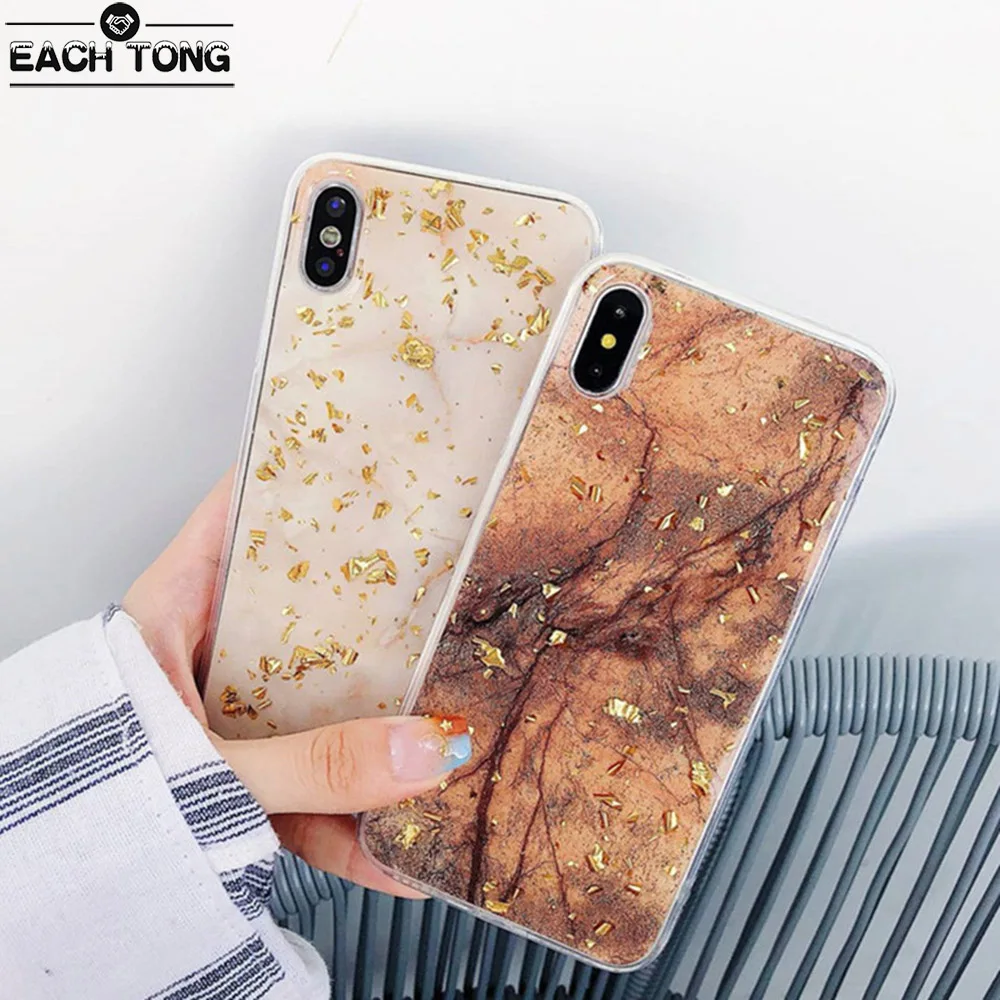 

Gold Foil Bling Marble Phone Case For iPhone 6 7 8 Plus X XR XS Luxury Bling Gold Foil Marble Glitter Soft TPU with Phone Film