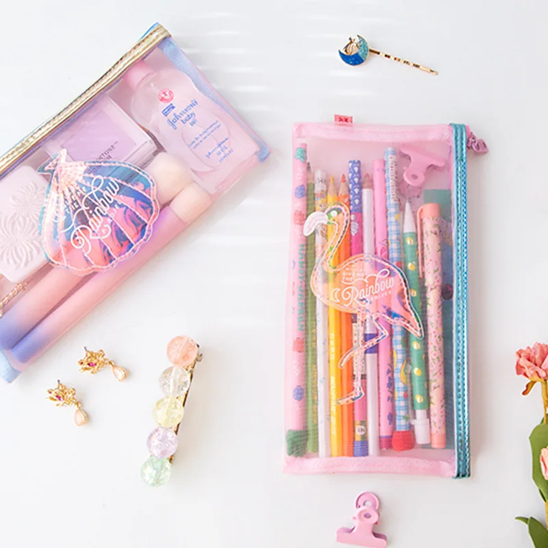 

20 Pcs Kawaii Pencil Case Mesh flamingo PVC Gift Estuches School Pencil Box Pencilcase Pencil Bag School Supplies Stationery