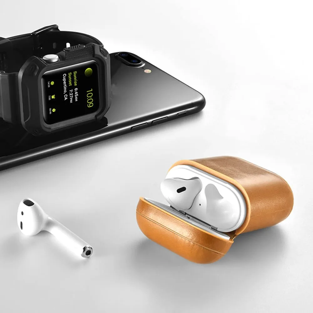 Чехол MASiKEN из натуральной кожи для наушников Apple AirPods защитный чехол беспроводных