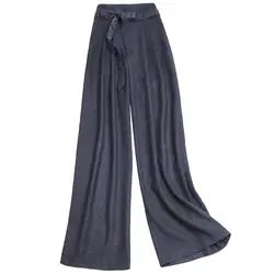 Свободные широкие брюки зимние брюки 2019 Высокая талия Шерсть офисные женские Брюки Большие размеры женские прямые теплые
