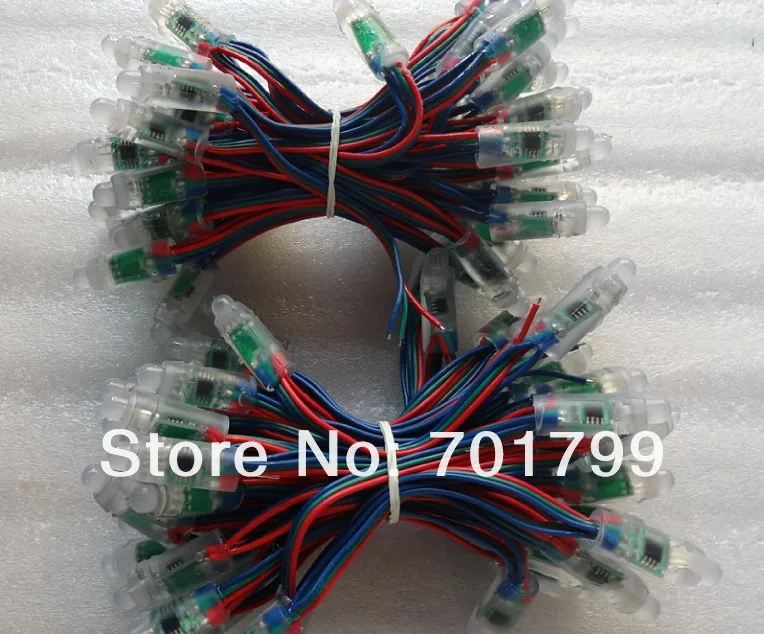 DC5V 50 узлов TLS3001 пиксель света, красный/зеленый/синий 12 мм диаметр; IP68 Номинальная; 4096 Серая шкала; красный-зеленый-синий провод; заполнение эпоксидной смолой