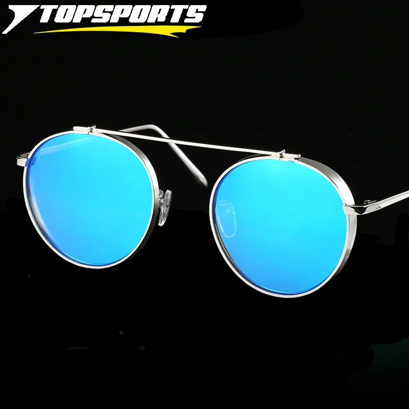 Best Quality  TOPSPORTS Polarized vintage sunglasses men women polished Metal frame HD TAC Mirror Round lens Glas