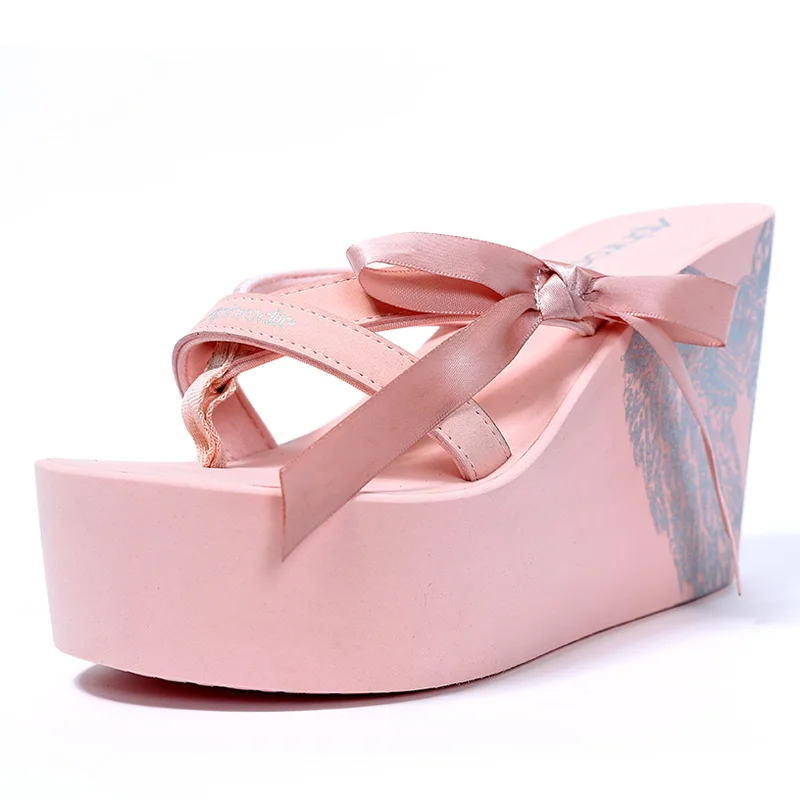 

Women Bow Knot Details 11 Cm High Heel Casual Fashion Slippers