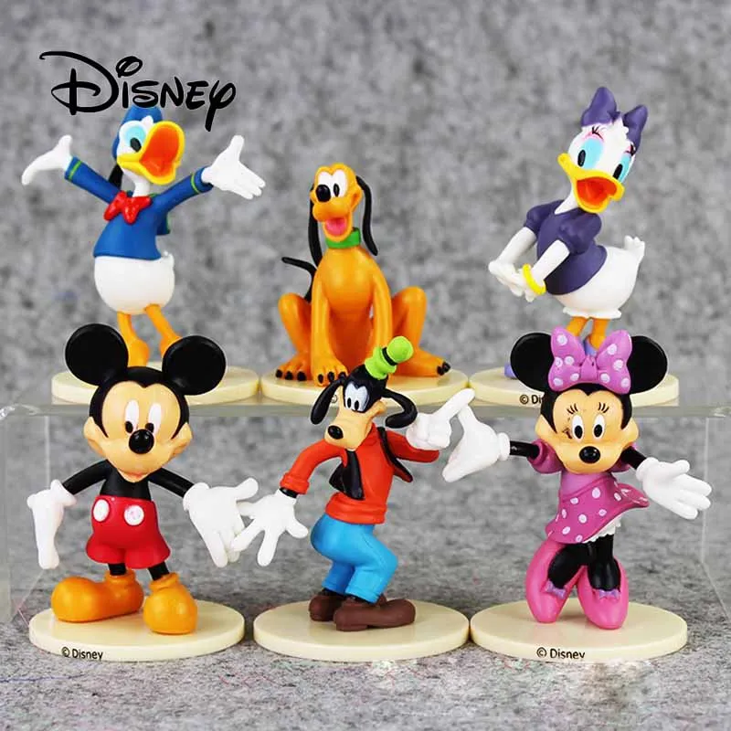 

2018 Disney 6pcs Cartoon Character Model Mickey Minnie Goofy Donald Duck Figurine Decoration Decorative Aanime Peripherals Gifts