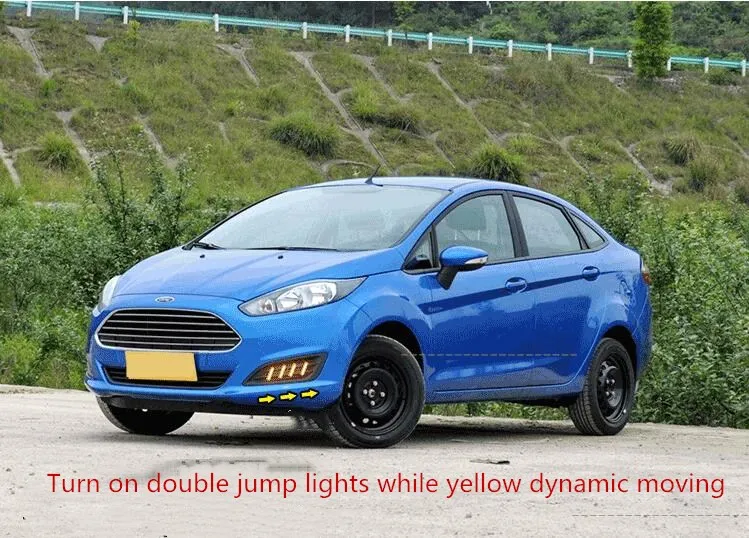 EOsuns led drl Дневной ходовой светильник передняя противотуманная фара для Ford fiesta с динамическим движущимся желтым поворотником и синим светильник