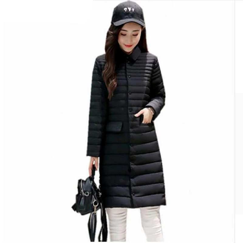 

2018 Women's White long cotton Jackets Warm Winter Coat Female Ultralight cotton Jacket Slim Parkas Mujer new