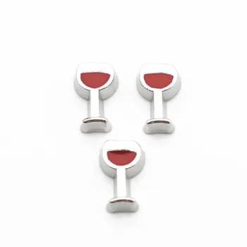 

Hot Sale 20pcs/lot Metal Enamel Red Wine Glass Floating Charms For Living Glass Floating Lockets Bracelet Necklace DIY Jewelry