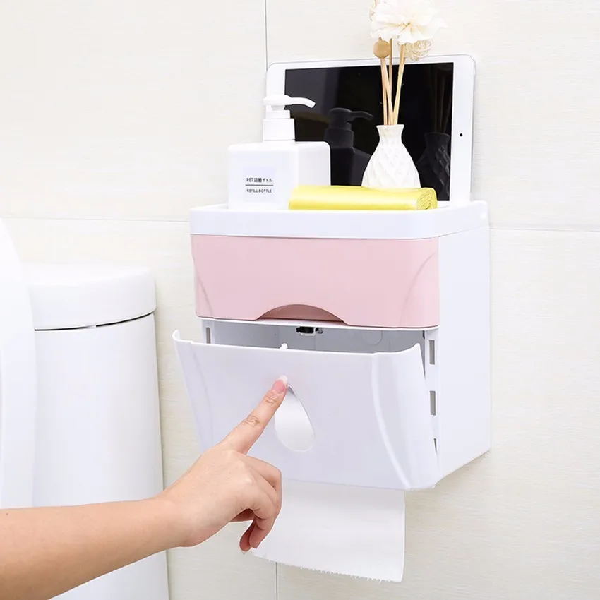 

Creative Double-layer With Drawer Storage Box Toilet Waterproof Paper Towel Organizer Dustproof Roll Paper Storage Box