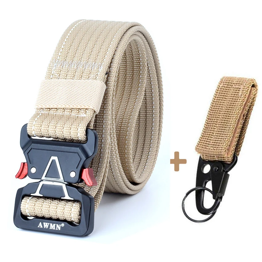 Khaki Belt Match Холщовый военный ремень мужские тактические дизайнерские ремни для джинсов брюки Повседневный нейлоновый черный длинный поясной ремень быстросъемный ремень Кобра - Цвет: Khaki Belt Match