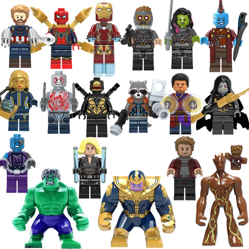 

HOT 18PCS/LOT The Avengers Building blocks little doll legoing Super hero Hulk Groot ironman Aciton figures toys for children