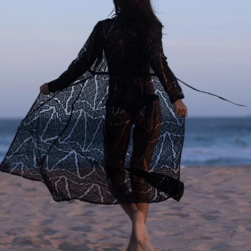 Женское кружевное платье, вязаное крючком бикини, длинные пляжные туники для женщин, купальный костюм, пляжная одежда, пляжные накидки T0157