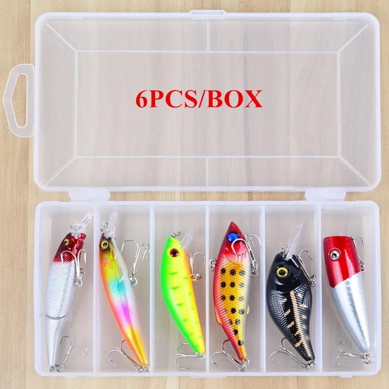 

6PCS Fishing Lures Hard Baits Minnow Wobbler Crankbaits Kits Treble Hooks Fishing Tackle Hard Bait