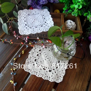 

Free shipping fashion 12 pic/lot 14 cm handmade doily cutout knitted plate placemat square pad for home decor lace doilies mat