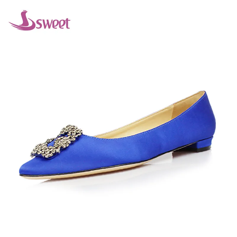 

sweet Brand womens shoes woman flats Spring/Autumn Basic Silk Slip-On Pointed Toe Solid Crystal WeddingA7A